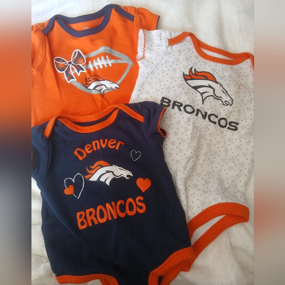 Set of 3 NFL Denver Broncos Baby girl onesies